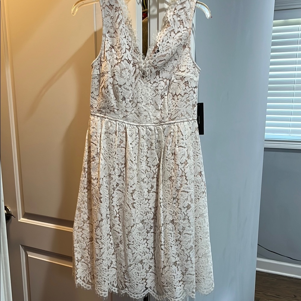 Lulu's Cream Fit and Flare Sleeveless Dress